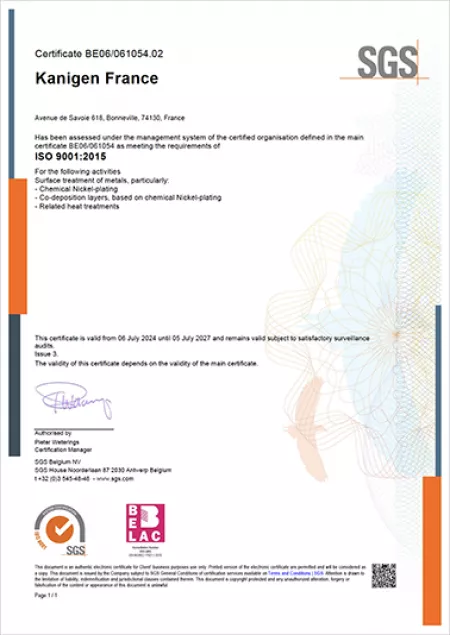 Unsere ISO 9001-2015-Qualifikationen Kanigen France