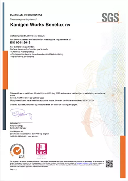 Unsere ISO 9001-2015-Qualifikationen Kanigen Works Benelux